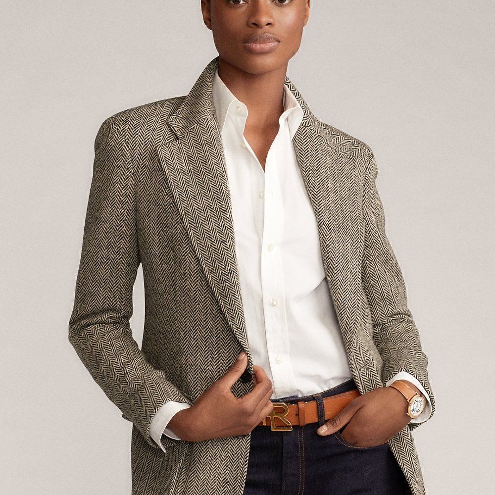 Ralph Lauren Collection Black & Cream Herringbone Wool Tweed Blazer - Picture 10 of 17